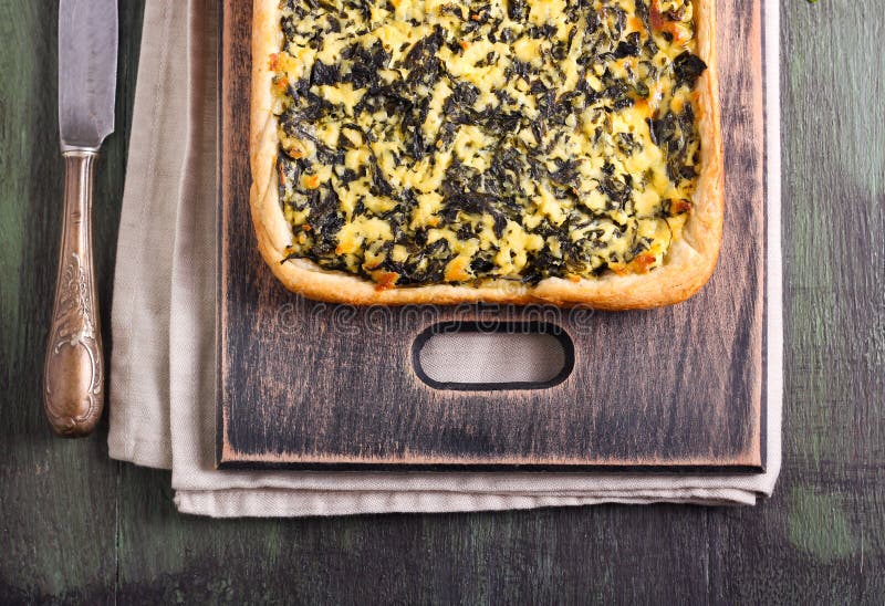 Feta Cheese and Spinach Puff Pastry Pie Stock Image - Image of lunch