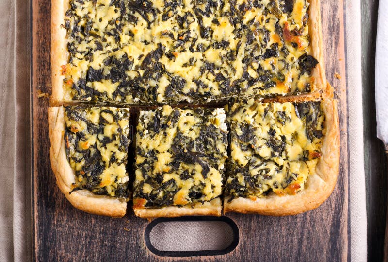 Feta Cheese and Spinach Puff Pastry Pie Stock Image - Image of view