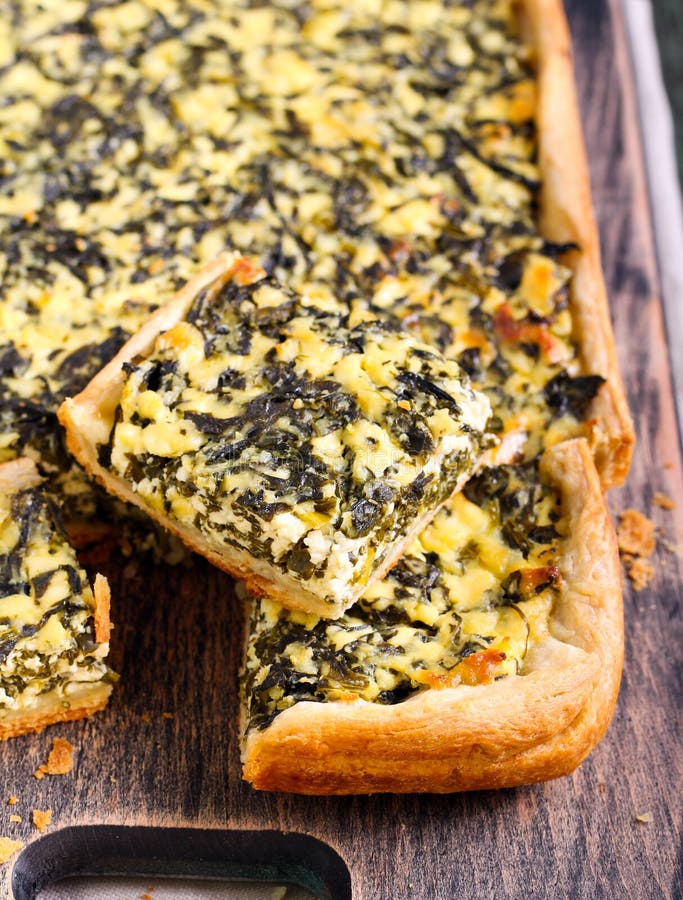 Feta Cheese and Spinach Puff Pastry Pie Stock Photo - Image of herbs