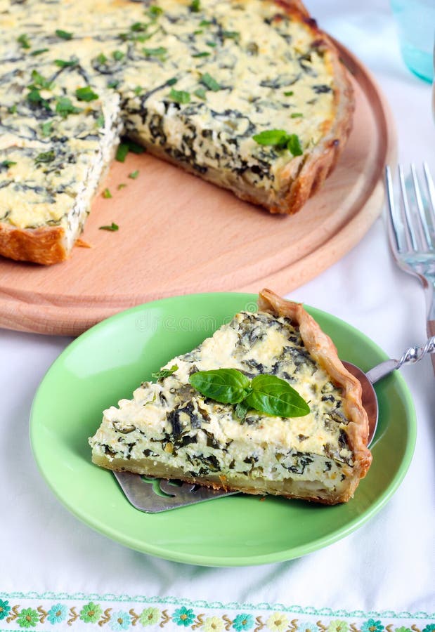 Feta Cheese and Spinach Tart, Stock Photo Image of herb, spinach