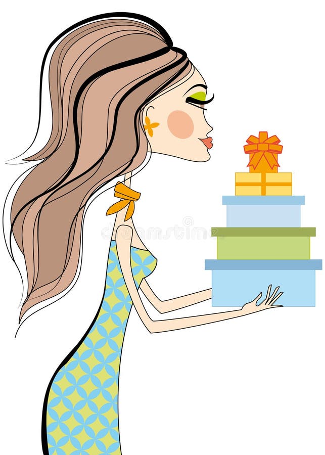 Fete care țin cutii cu cadouri vector illustration