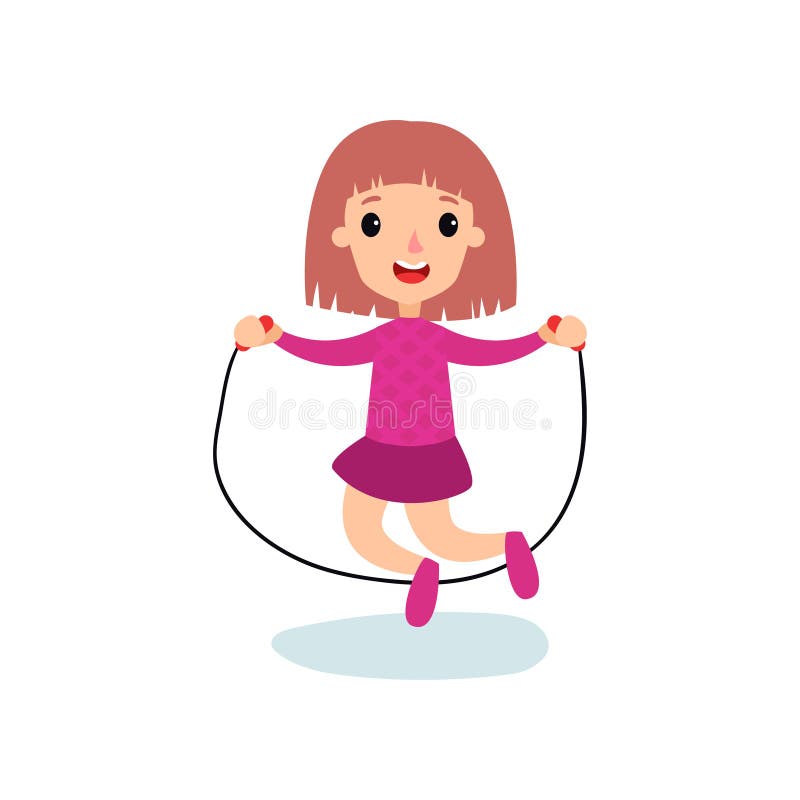 Fetițe zâmbitoare sărind cu funia copiilor care lucrează fizic ilustrarea vectorului de desene animate vector illustration