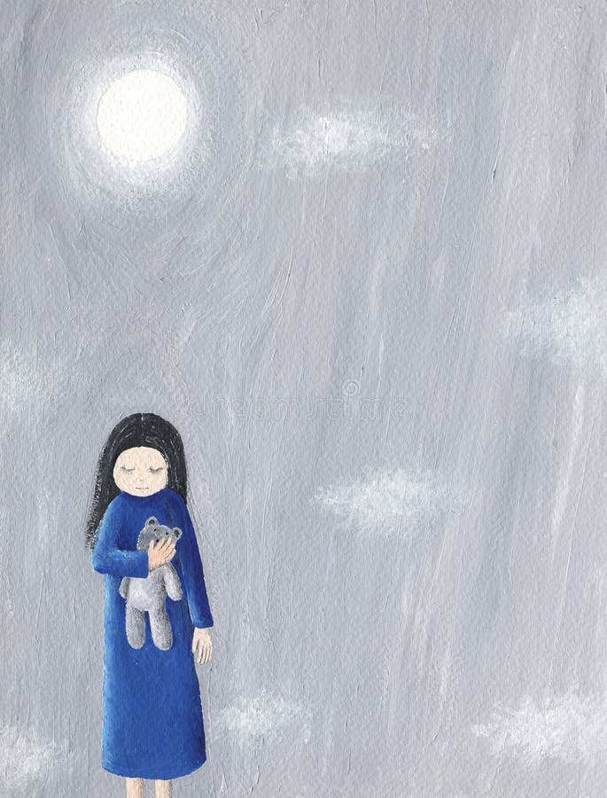 Fetiță abandonată care o ținea pe Teddy vector illustration