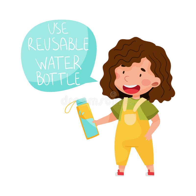 Fetiță care deține un vector reutilizabil pentru sticla de apă stock illustration
