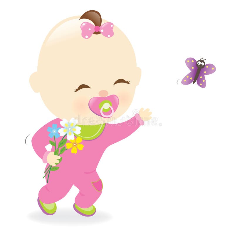 Fetiță care ține flori stock illustration