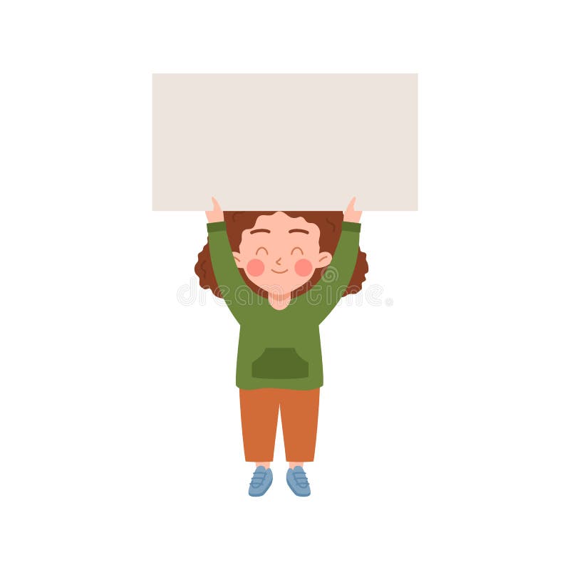Fetiță cu banner gol sau hârtie cu spațiu pentru copii pentru vectorul de text izolat. stock illustration