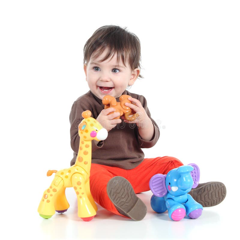 Fetiță drăguță care se joacă cu jucării de animale royalty free stock photos