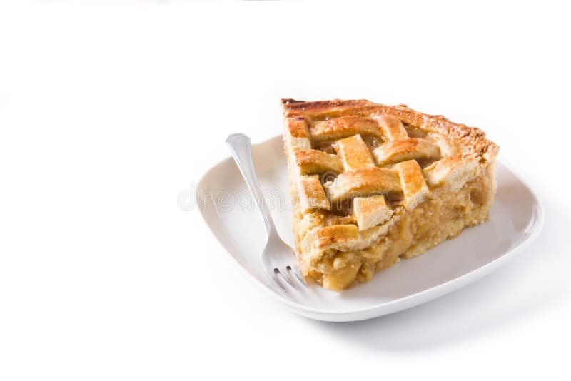 Fetta casalinga della torta di mele su fondo bianco immagini stock Fetta casalinga della torta di mele su fondo bianco immagini stock