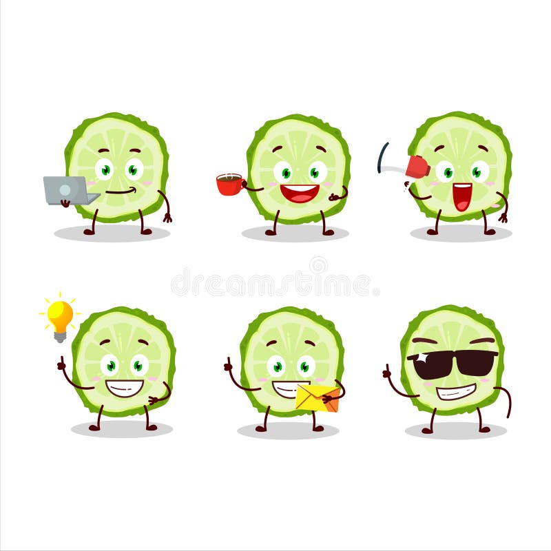 Fetta di cartone animato di kaffir lime Fruit con vari tipi di emoticon illustrazione vettoriale