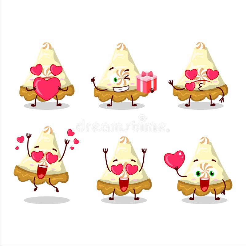 Fetta di cartoni animati di torta al limone meringue con emoticon carine illustrazione vettoriale