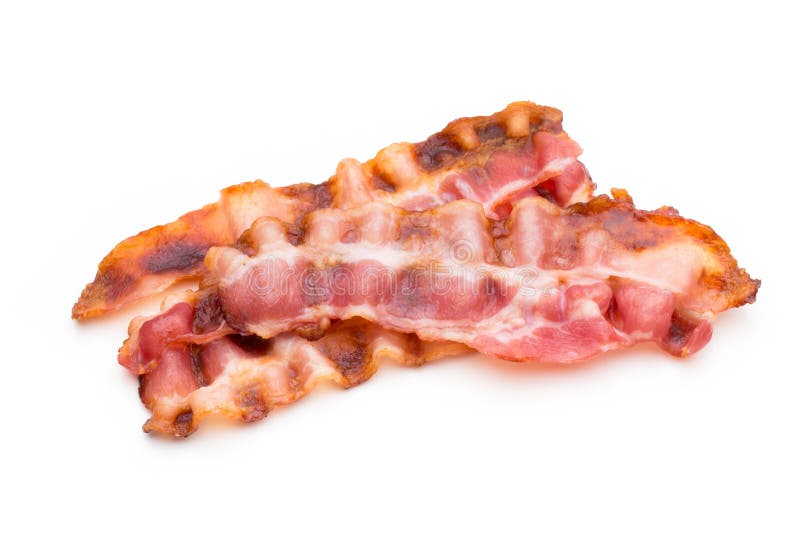 Fette Di Lardo Cucinate Del Bacon Isolate Su Bianco Immagine Stock