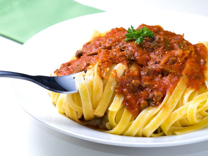 Fettuccine Bolognese stock image. Image of herb, closeup - 28560899