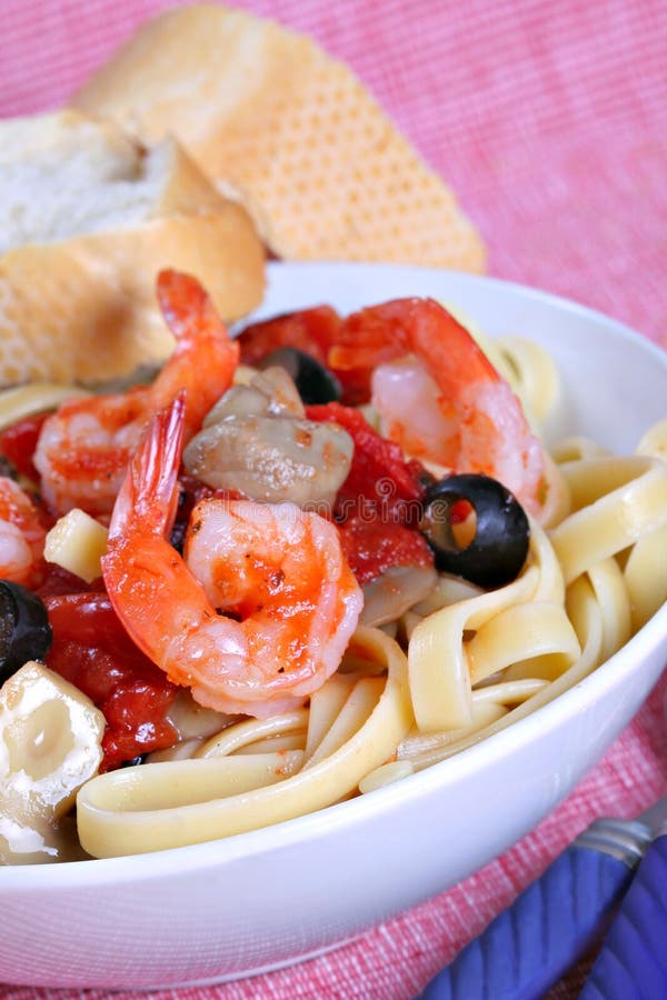 Fettuccine Pasta with Shrimp Dinner Dish and Mushr