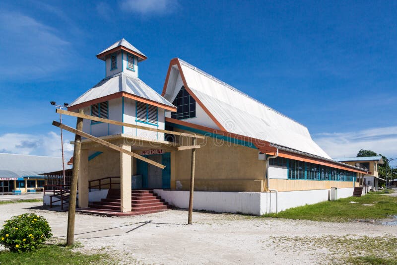 Fetu Ao Lima Morning Star Church van de Kerk van Tuvalu oceanië royalty-vrije stock afbeelding Fetu Ao Lima Morning Star Church van de Kerk van Tuvalu oceanië royalty-vrije stock afbeelding