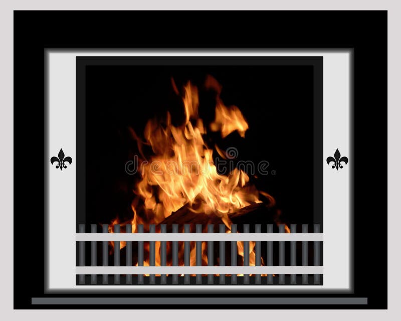 Feuer, das im Chrom-Kamin brennt stock abbildung Feuer, das im Chrom-Kamin brennt stock abbildung