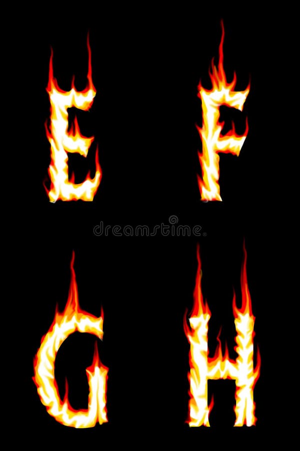 Feuern Sie Zeichen E, F, G, H ab
