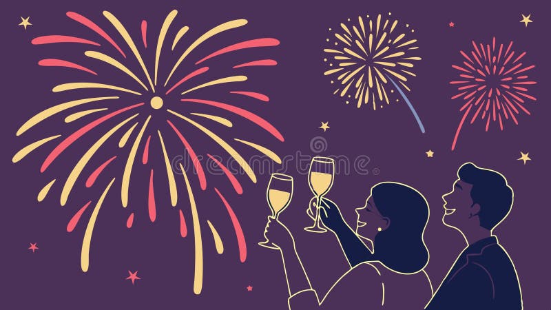 Feuerwerk Feier Szene festliche Veranstaltung mit Champagner fröhlichen pyrotechnischen Display Vektor-Design Generative AI stock abbildung