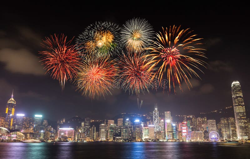 Feuerwerks-Festival über Hong Kong-Stadt lizenzfreie stockfotografie Feuerwerks-Festival über Hong Kong-Stadt lizenzfreie stockfotografie