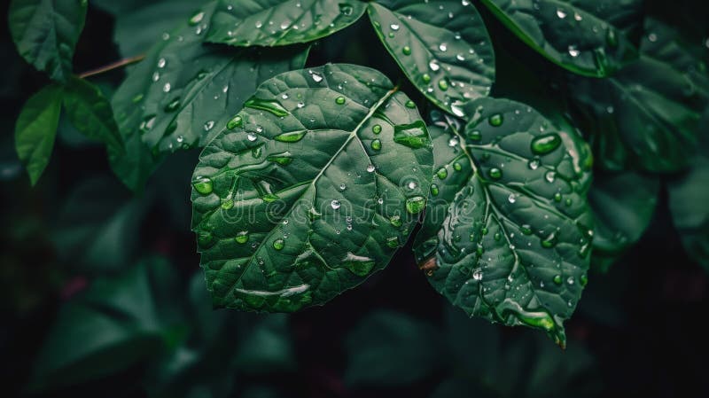 Close-up of a vibrant leaf covered in sparkling water droplets AI generated. Close-up of a vibrant leaf covered in sparkling water droplets AI generated