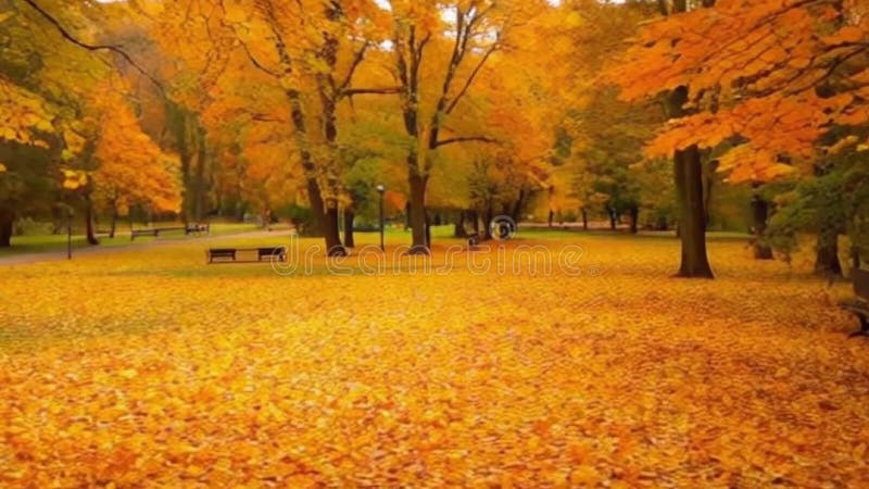 Feuilles d'automne dorées recouvrant le sol dans le parc d'automne illustration libre de droits