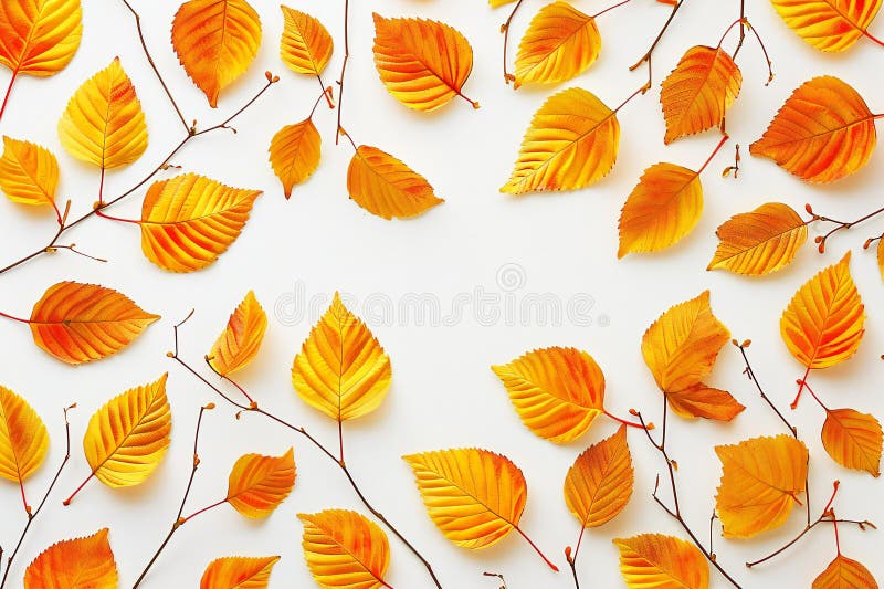 Feuilles d'automne sur fond blanc plat plan dessus. Illustration de feuilles d'automne sur fond blanc plat plan plan vue supérieure. cette illustration est générée à l'aide d'un ai.