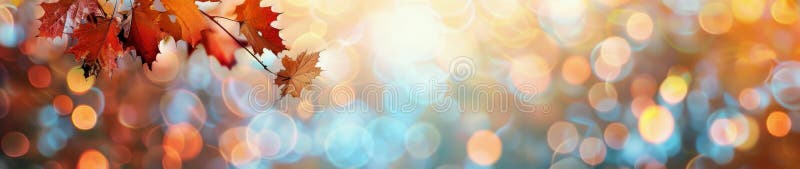 Feuilles d'automne sur fond bokeh. Les feuilles d'automne aux couleurs vives sont représentées sur un fond bokeh floue suggérant un cadre boisé. les feuilles sont partiellement illuminées par le soleil en soulignant leurs détails complexes. ai générée