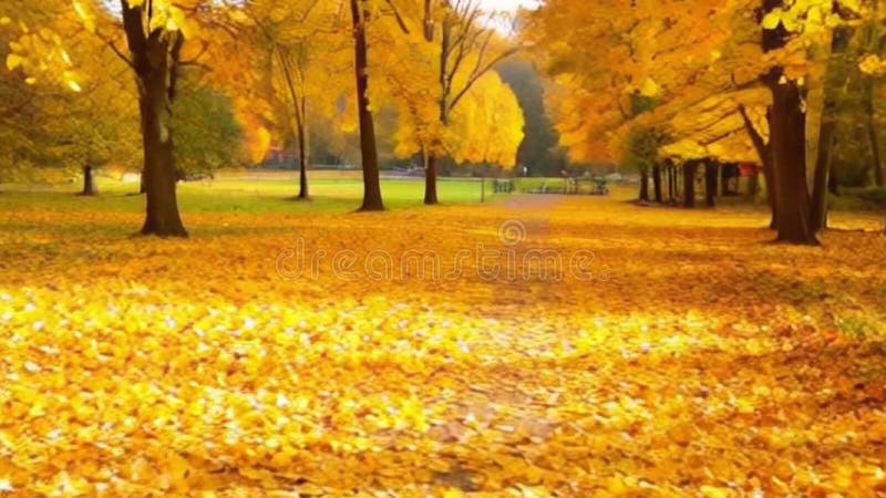 Feuilles d'automne éparpillées sur l'herbe A Fall Park View illustration stock