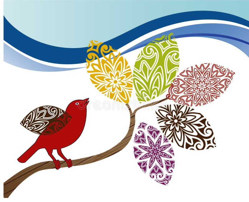 Feuilles d'automne avec oiseau illustration stock