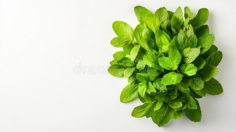 Feuilles de menthe verte fraîches sur fond blanc isolé. Une vue rapprochée des feuilles de menthe fraîches sur un fond blanc isolé montrant leur couleur et leur texture vertes vibrantes.