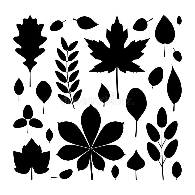 Feuilles noires dans le style plat, ensemble d'icônes illustration libre de droits Feuilles noires dans le style plat, ensemble d'icônes illustration libre de droits