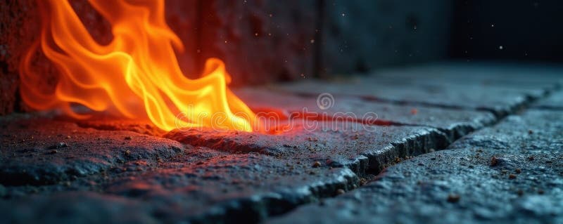 Feurblaze beleuchtet die Wand aus verwittertem Beton stock abbildung