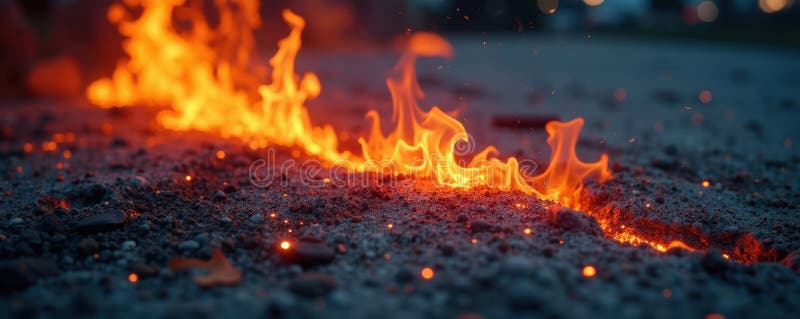 Feurblaze beleuchtet überstandene Betonoberfläche Nachtorangen stock abbildung