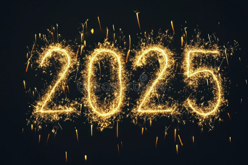 Feux d'artifice d'or nombres texte. illustration de vecteur