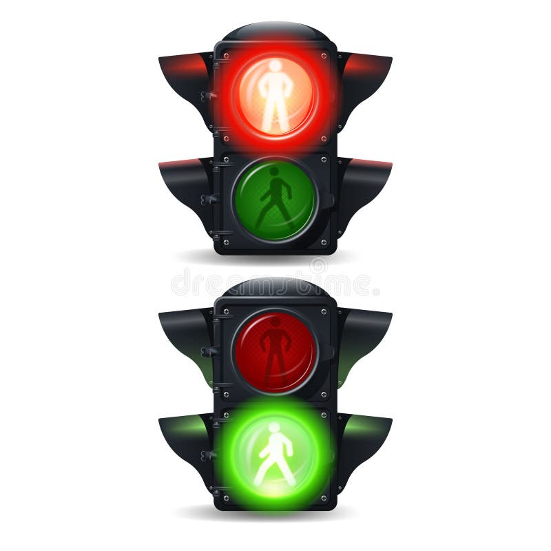 Realistic stop and go pedestrian traffic lights set isolated vector illustration. Realistic stop and go pedestrian traffic lights set isolated vector illustration
