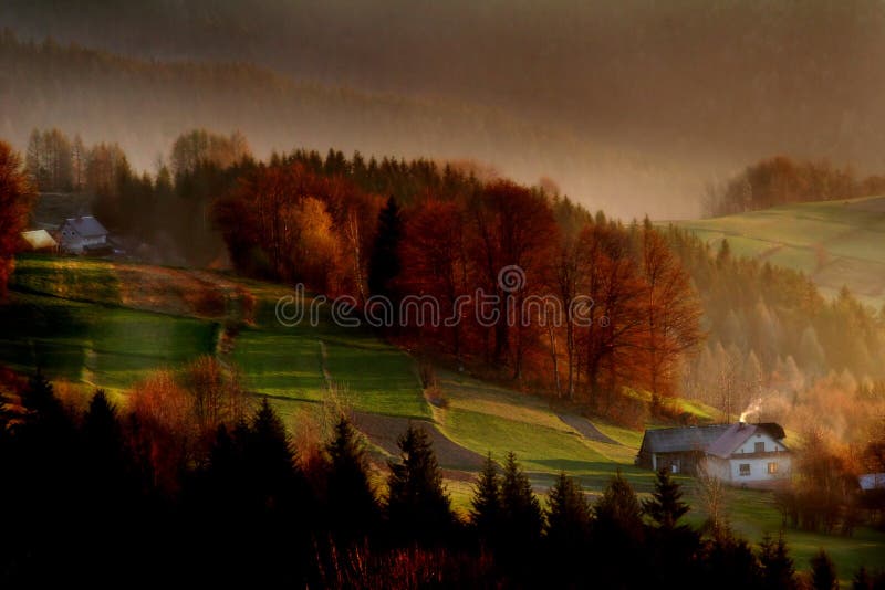 Few houses in the mountains