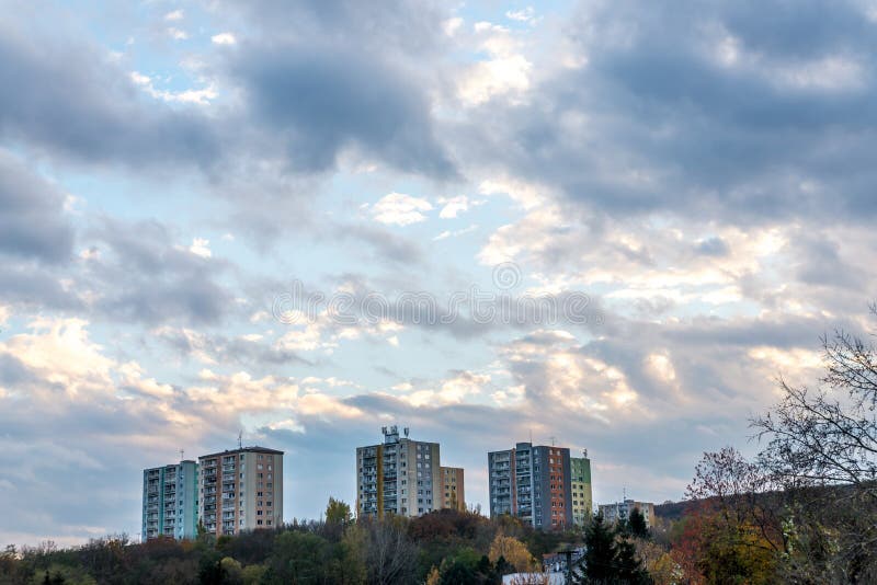 Few prefabs on top of hill at November in Bratislava, Slovakia