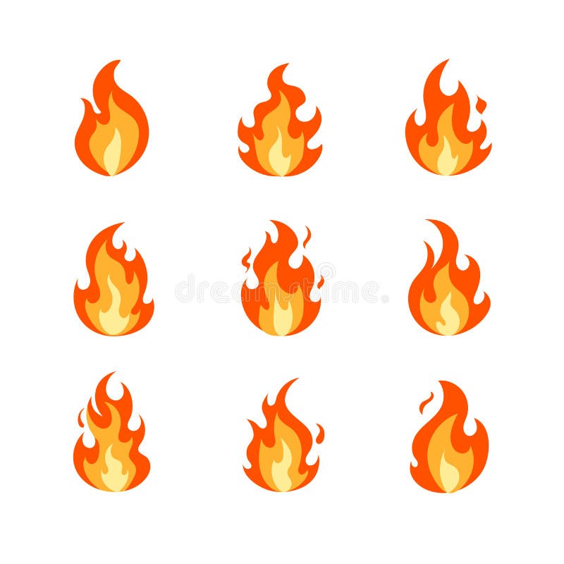 Fiamme colorate dei vignettisti prodotte dai vettori messe in isolamento su fondo bianco illustrazione vettoriale schermo piatto s illustrazione vettoriale