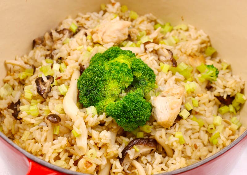 Fiber Live Mushroom Risotto with Fried Rice and Broccoli Stock Photo