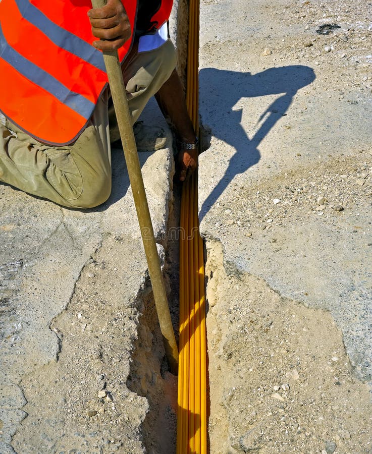 Fiber Optic Cables Buried in a Micro Trench Stock Image Image of