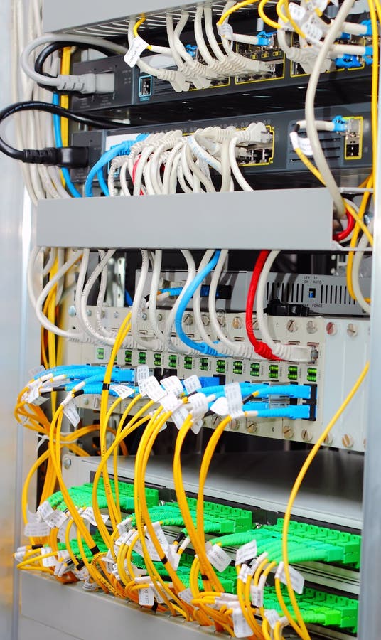 Fiber optic datacenter, media converters stock photos