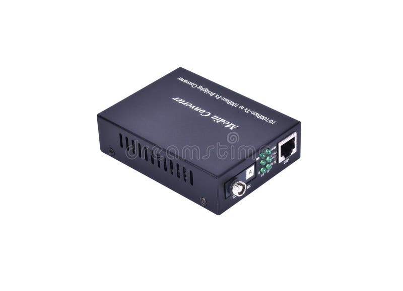 Fiber optic Media converter with metalic RJ45 connector and FC f stock images Fiber optic Media converter with metalic RJ45 connector and FC f stock images
