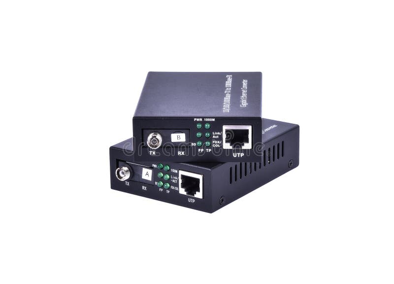 Fiber optic Media converter with metalic RJ45 connector and FC f royalty free stock photos Fiber optic Media converter with metalic RJ45 connector and FC f royalty free stock photos