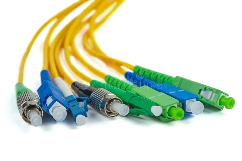Fiber optic patch cord cables on white royalty free stock photography