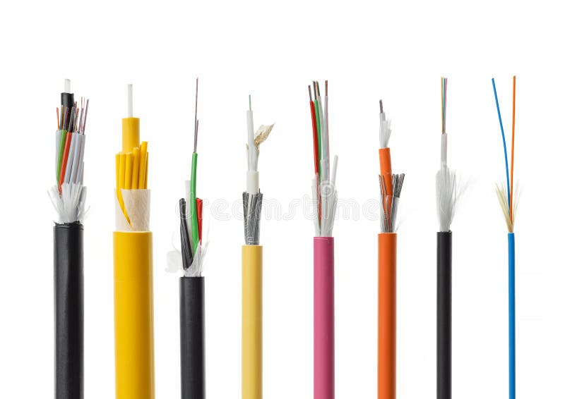 Fiber optical cable detail isolated on white stock images