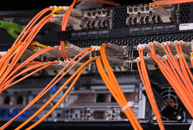 Fiber optical connections with servers royalty free stock photos