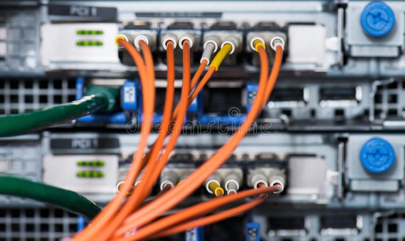 Fiber optical connections with servers royalty free stock image
