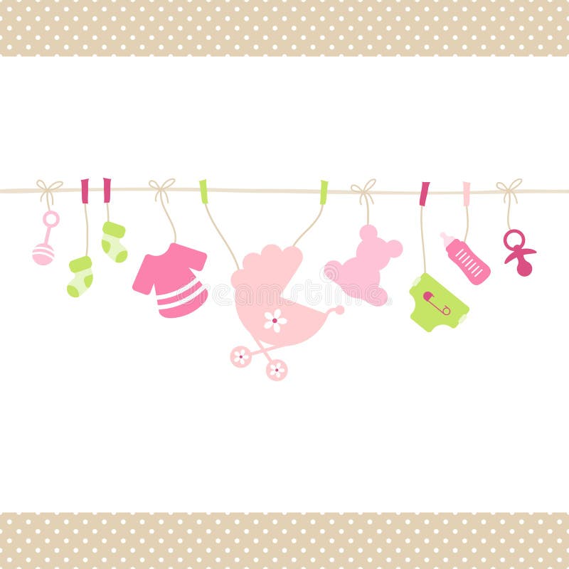 Ficelle droite accrochante Dots Border Beige d'icônes de bébé illustration libre de droits Ficelle droite accrochante Dots Border Beige d'icônes de bébé illustration libre de droits