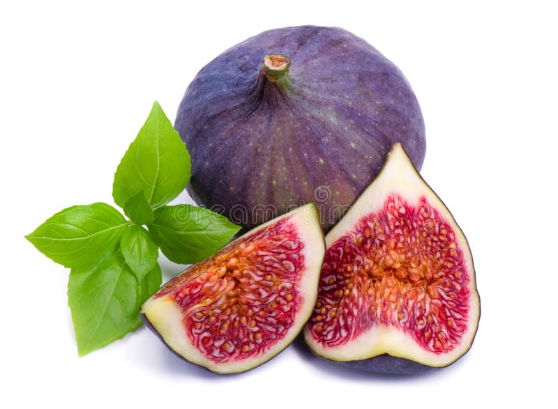 Fico maturo con il basilico verde della foglia immagini stock libere da diritti
