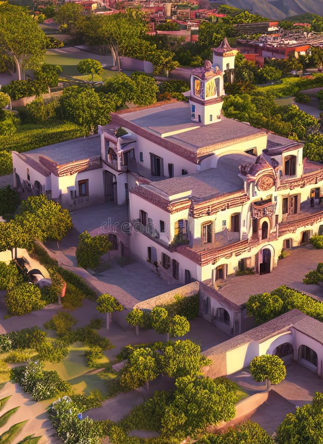 Fictional Mansion in Queretaro, Querétaro, Mexico. Stock Illustration