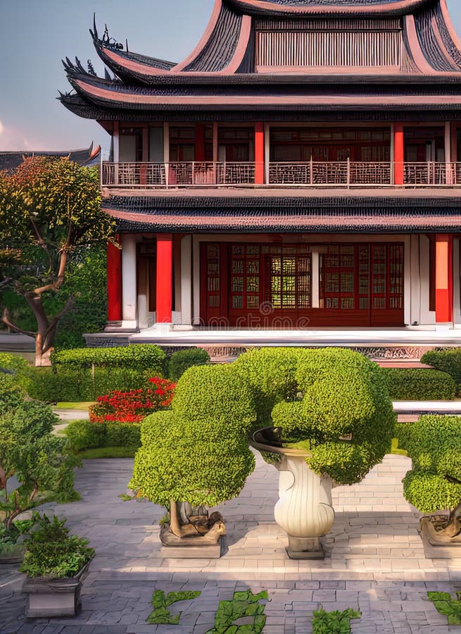 Fictional Mansion in Taiping, Sichuan, China. Stock Illustration ...